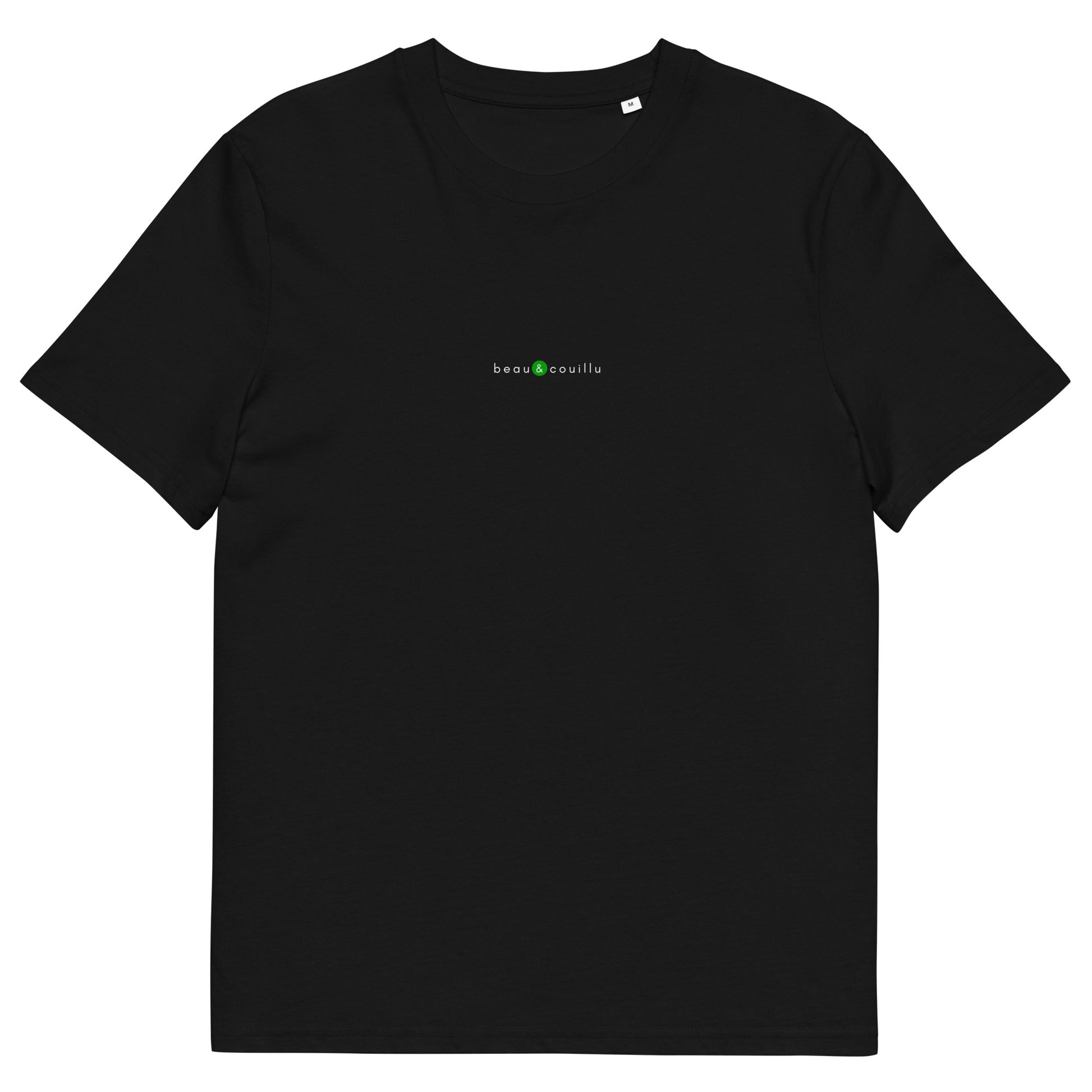 T-shirt noir de qualité, logo vert, beau et couillu de la marque belle et beau