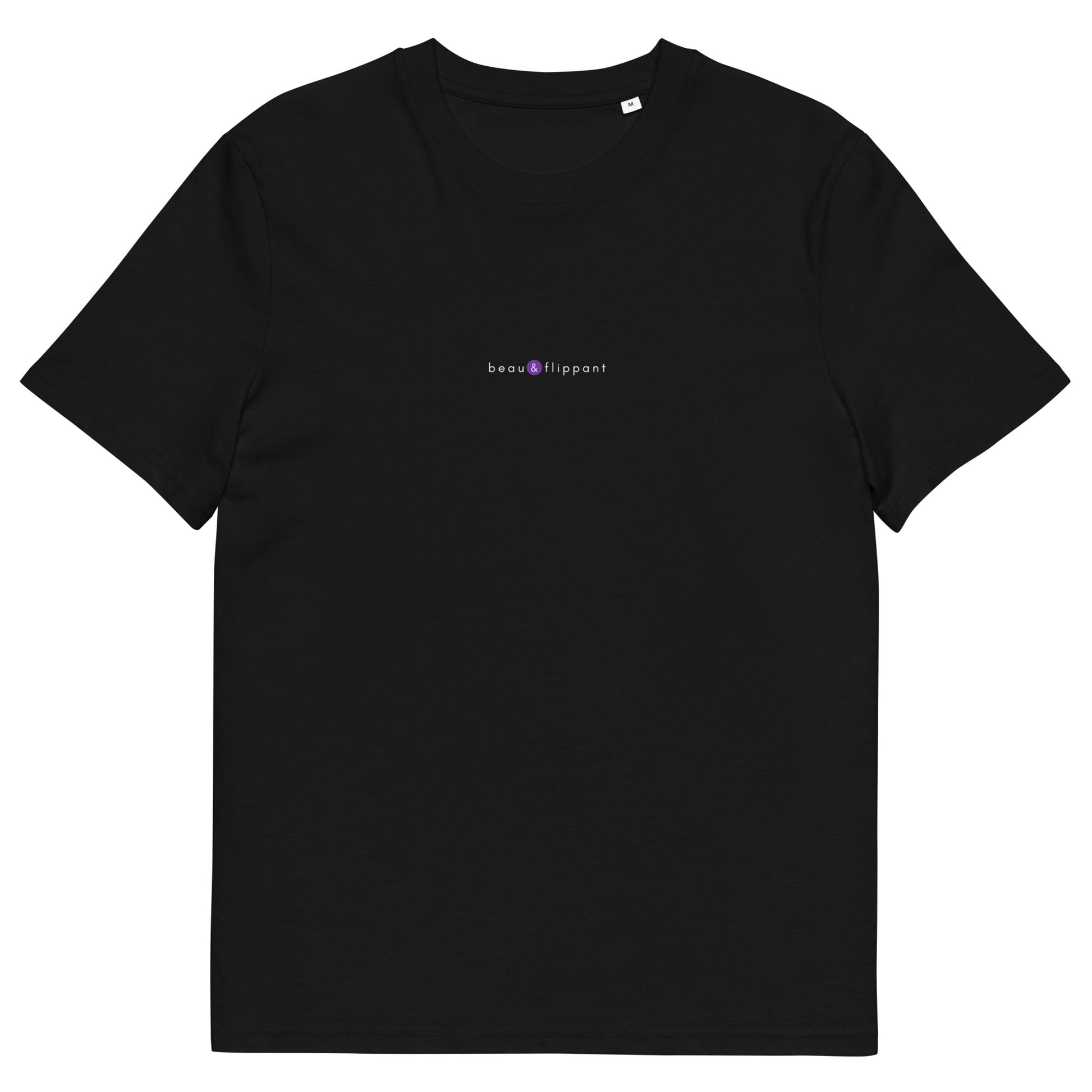 T-shirt noir décalé et original, logo violet, beau et flippant de la marque belle et beau