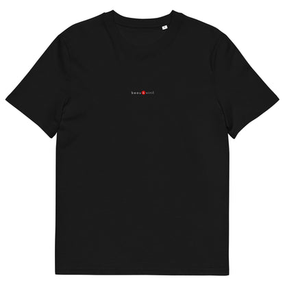 T-shirt noir écoresponsable, logo rouge, beau et viril de la marque belle et beau