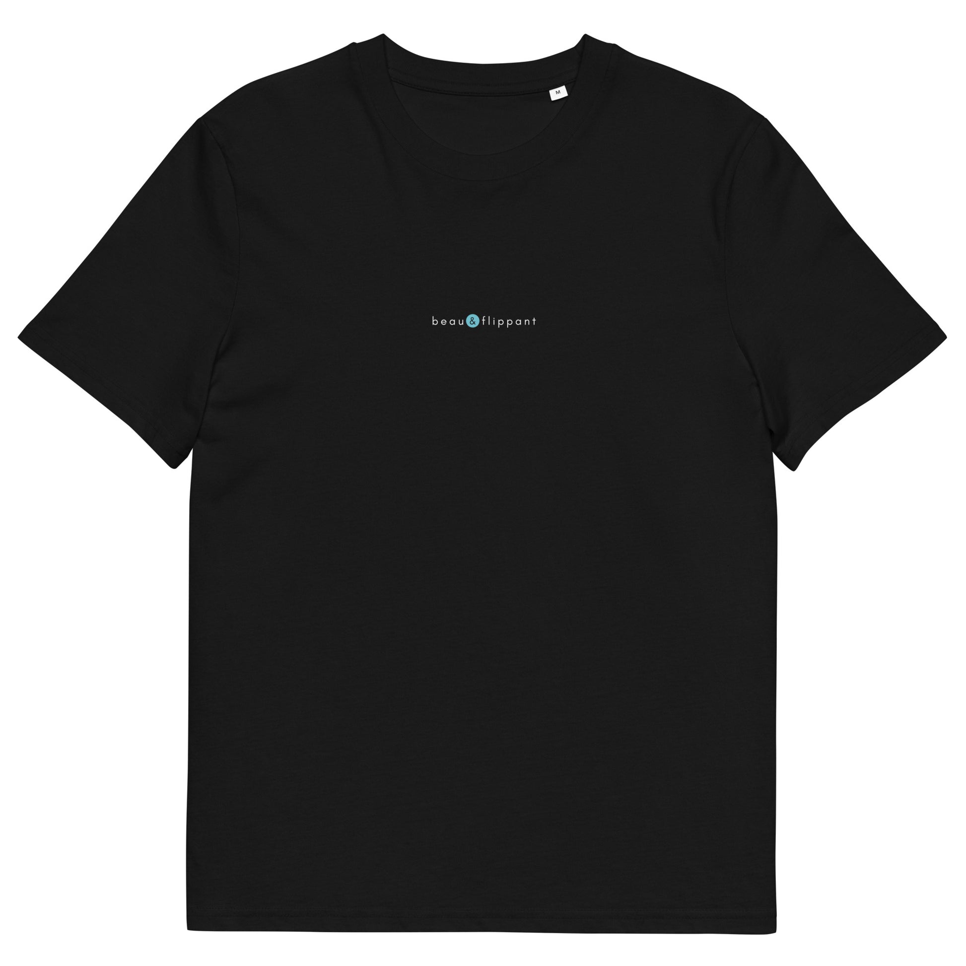 T-shirt noir femme et homme stylé, logo bleu, beau et flippant de la marque belle et beau