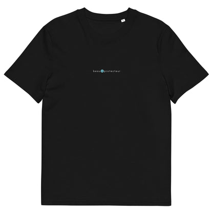 T-shirt noir femme et homme stylé, logo bleu, beau et protecteur de la marque belle et beau