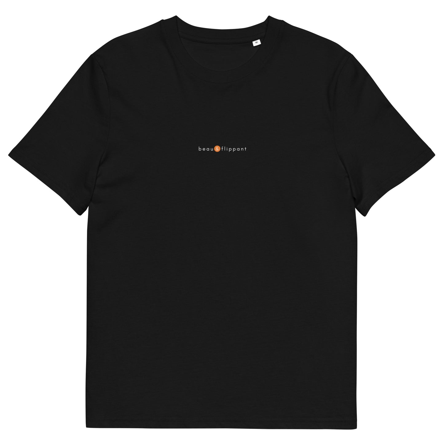 T-shirt noir humour drôle positif, logo orange, beau et flippant de la marque belle et beau