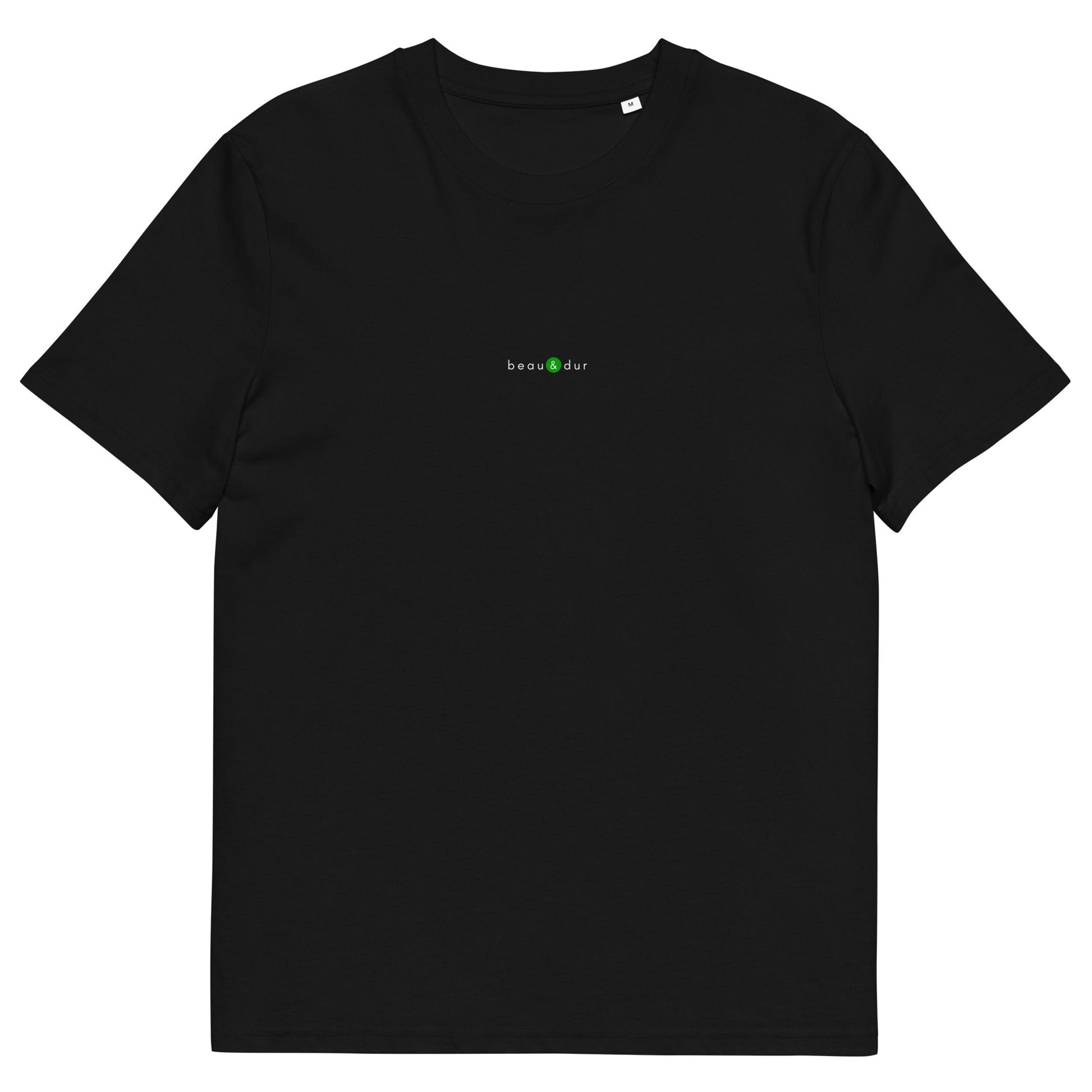 T-shirt noir personnalisé, logo vert, beau et dur de la marque belle et beau