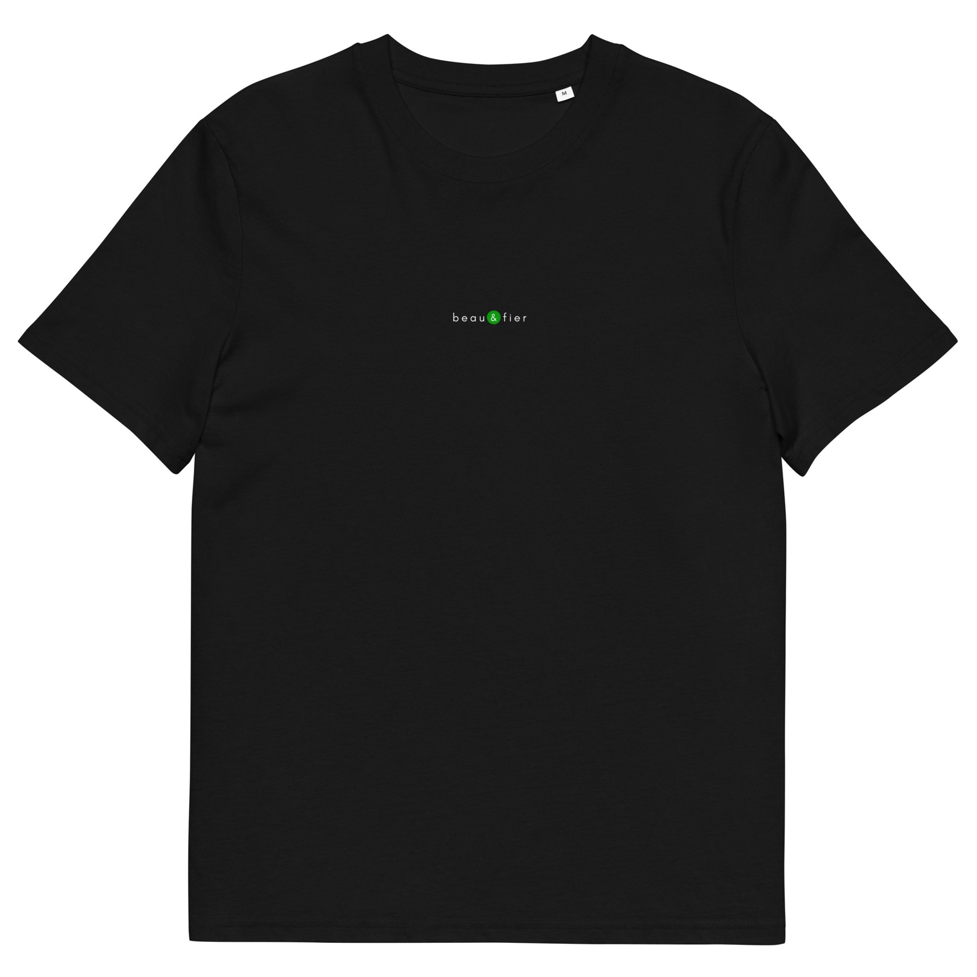 T-shirt noir personnalisé, logo vert, beau et fier de la marque belle et beau