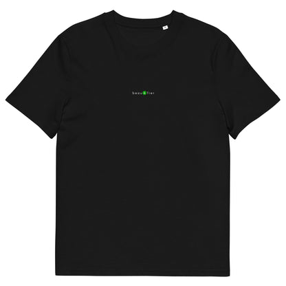 T-shirt noir personnalisé, logo vert, beau et fier de la marque belle et beau