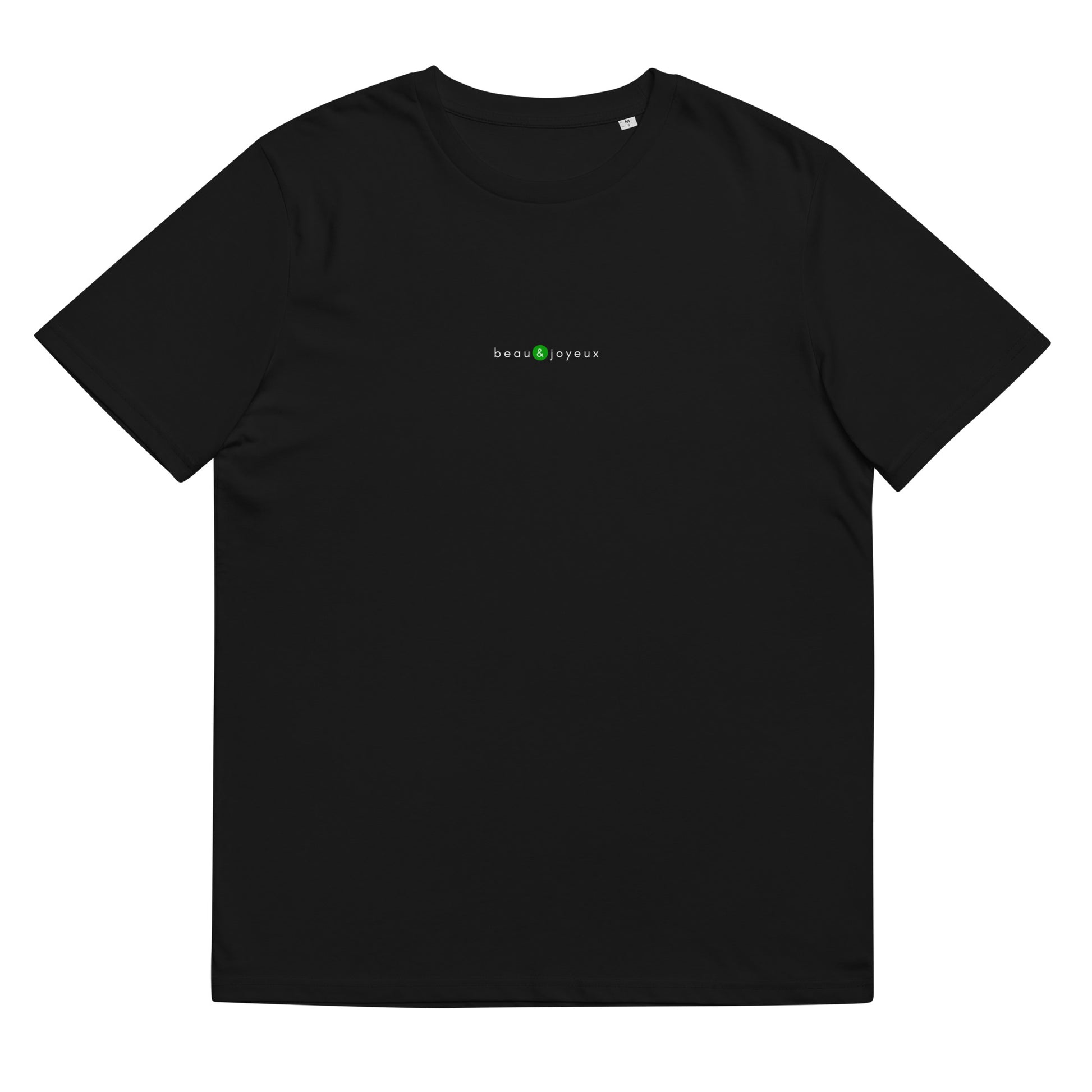 T-shirt noir personnalisé, logo vert, beau et joyeux de la marque belle et beau