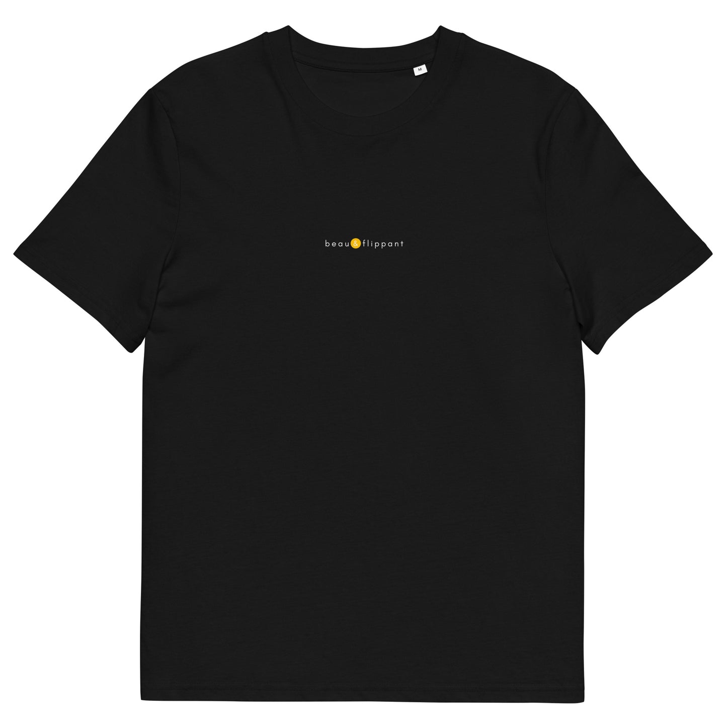 T-shirt noir tendance, logo jaune, beau et flippant de la marque belle et beau