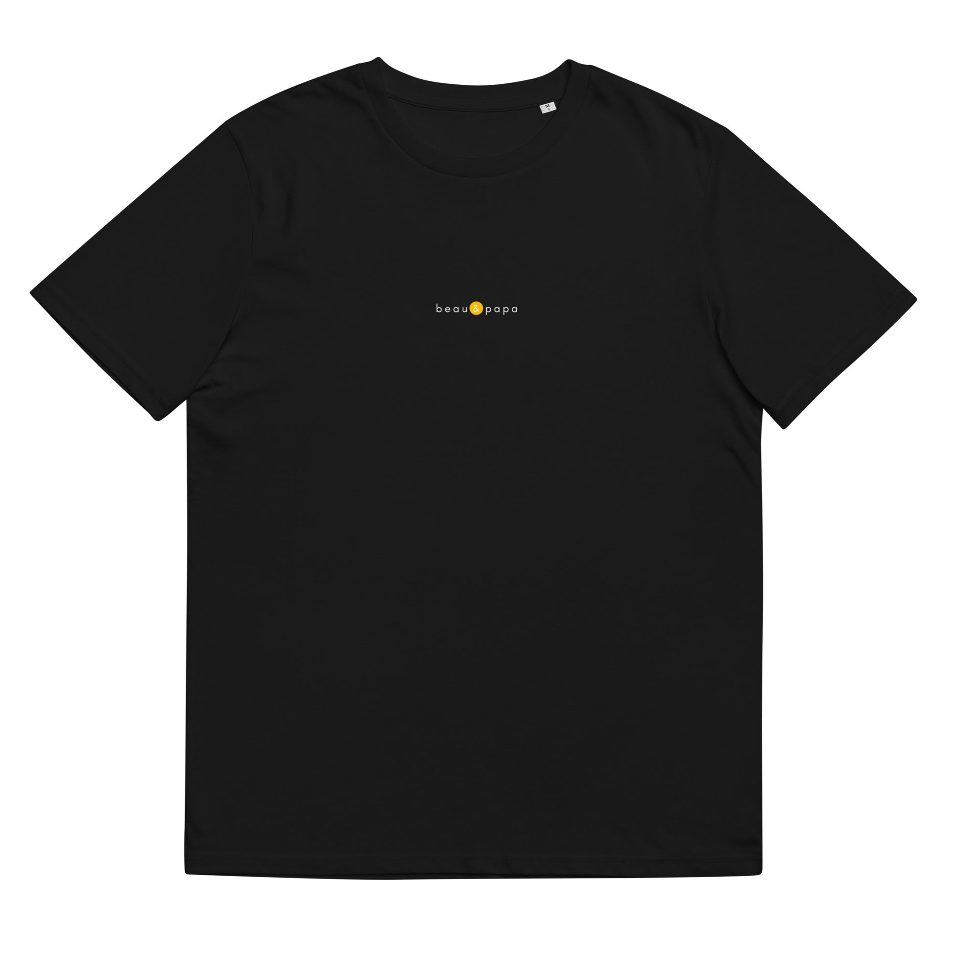 T-shirt noir tendance, logo jaune, beau et papa de la marque belle et beau